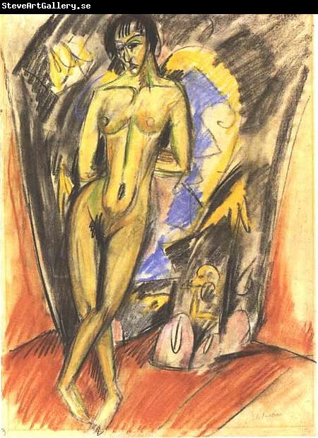 Ernst Ludwig Kirchner Standing female nude in frot of a tent